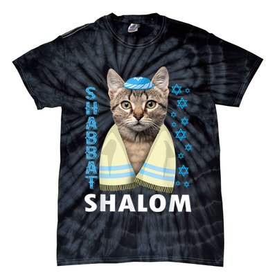 Funny Jewish Shabbat Shalom Cute Cat With Kippah Tie-Dye T-Shirt