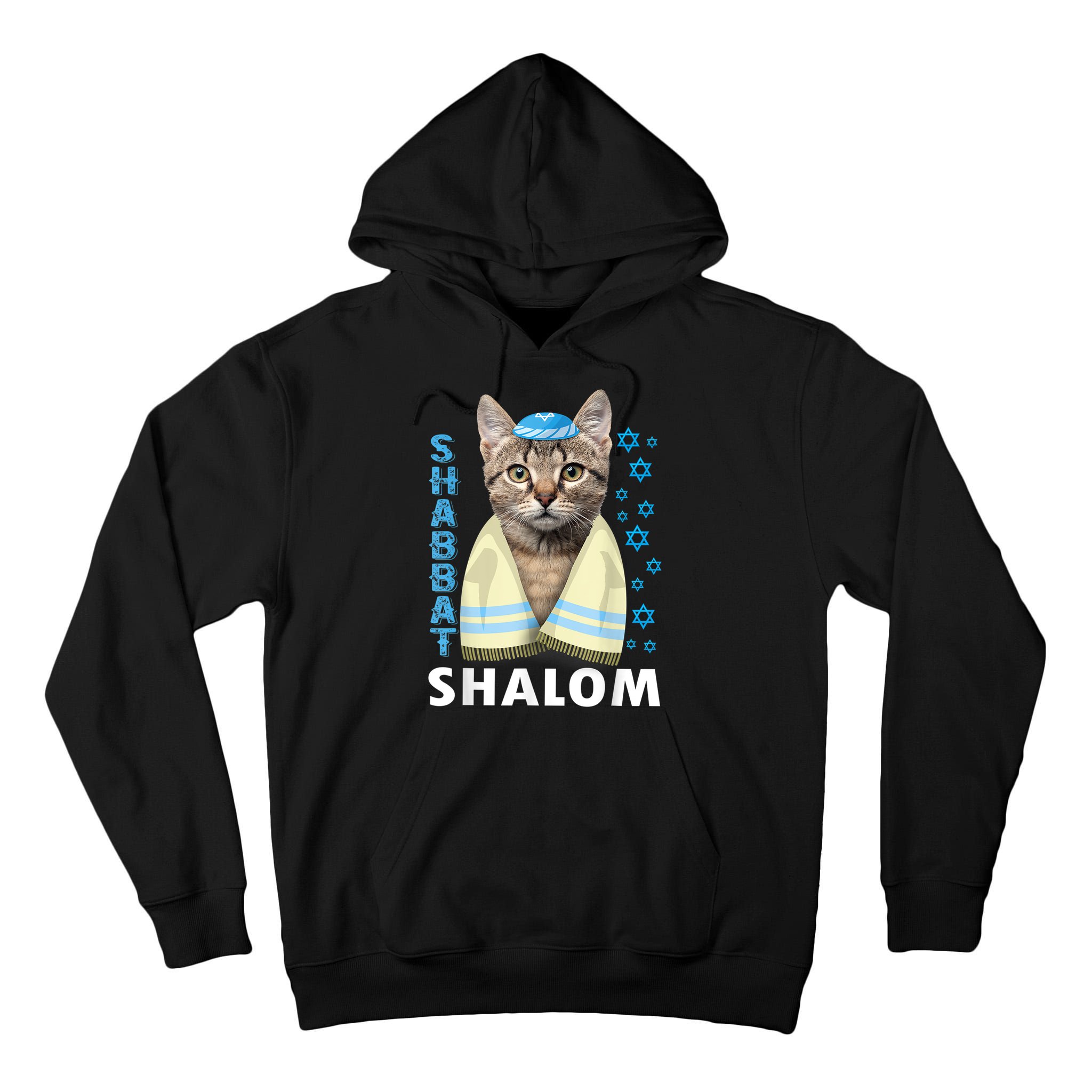 Funny Jewish Shabbat Shalom Cute Cat With Kippah Tall Hoodie