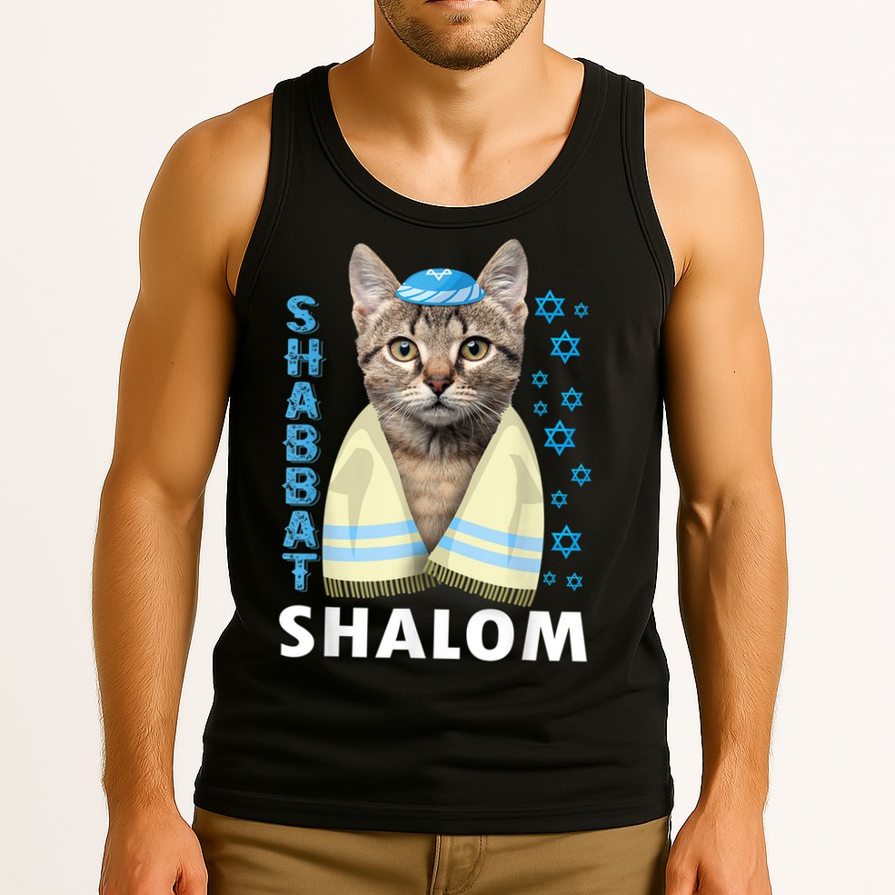 Funny Jewish Shabbat Shalom Cute Cat With Kippah Tank Top