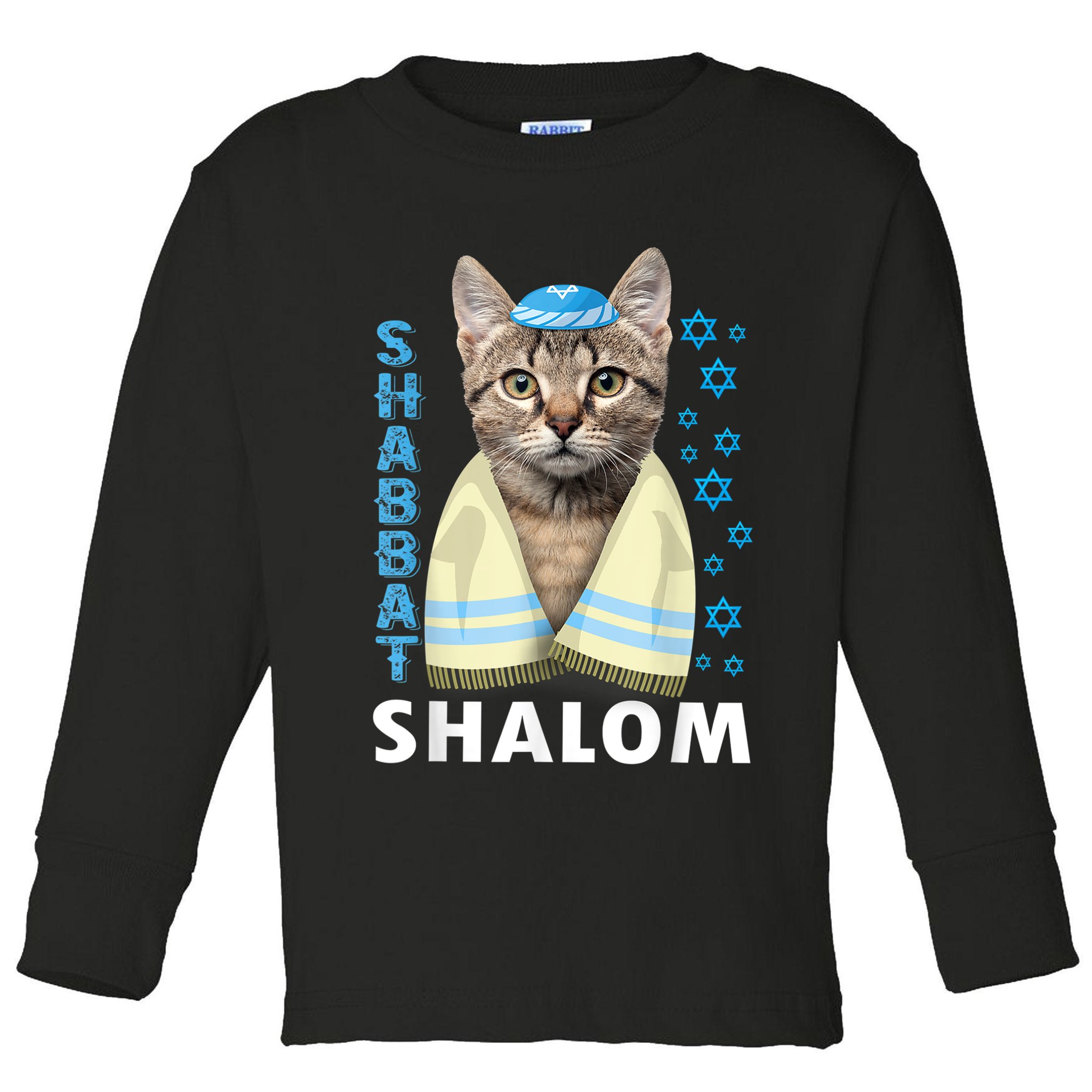 Funny Jewish Shabbat Shalom Cute Cat With Kippah Toddler Long Sleeve Shirt
