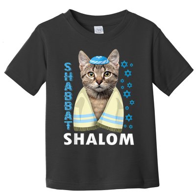Funny Jewish Shabbat Shalom Cute Cat With Kippah Toddler T-Shirt