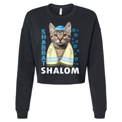 Funny Jewish Shabbat Shalom Cute Cat With Kippah Cropped Pullover Crew