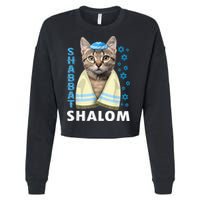 Funny Jewish Shabbat Shalom Cute Cat With Kippah Cropped Pullover Crew