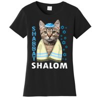 Funny Jewish Shabbat Shalom Cute Cat With Kippah Women's T-Shirt