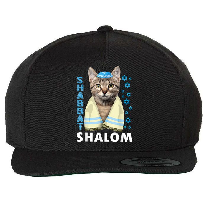 Funny Jewish Shabbat Shalom Cute Cat With Kippah Wool Snapback Cap