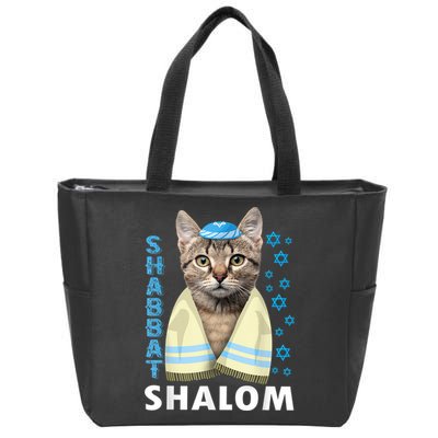 Funny Jewish Shabbat Shalom Cute Cat With Kippah Zip Tote Bag