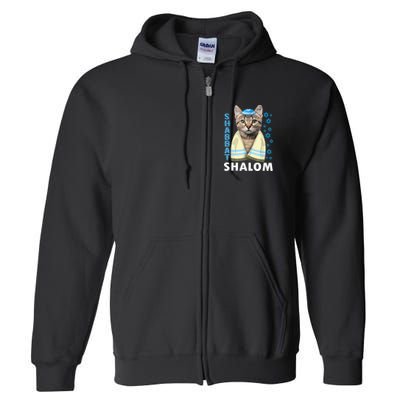Funny Jewish Shabbat Shalom Cute Cat With Kippah Full Zip Hoodie