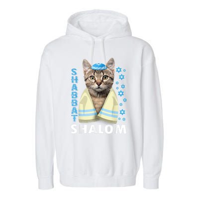 Funny Jewish Shabbat Shalom Cute Cat With Kippah Garment-Dyed Fleece Hoodie