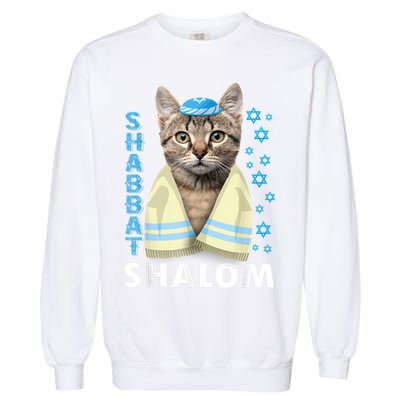 Funny Jewish Shabbat Shalom Cute Cat With Kippah Garment-Dyed Sweatshirt