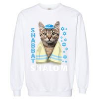 Funny Jewish Shabbat Shalom Cute Cat With Kippah Garment-Dyed Sweatshirt