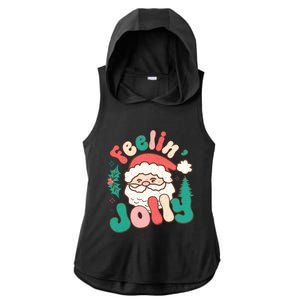 Feelin Jolly Santa Claus Graphic Ladies PosiCharge Tri-Blend Wicking Draft Hoodie Tank