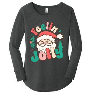 Feelin Jolly Santa Claus Graphic Women's Perfect Tri Tunic Long Sleeve Shirt