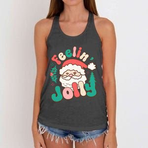 Feelin Jolly Santa Claus Graphic Women's Knotted Racerback Tank