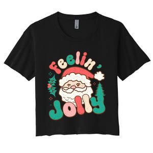 Feelin Jolly Santa Claus Graphic Women's Crop Top Tee