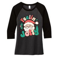 Feelin Jolly Santa Claus Graphic Women's Tri-Blend 3/4-Sleeve Raglan Shirt