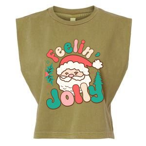 Feelin Jolly Santa Claus Graphic Garment-Dyed Women's Muscle Tee