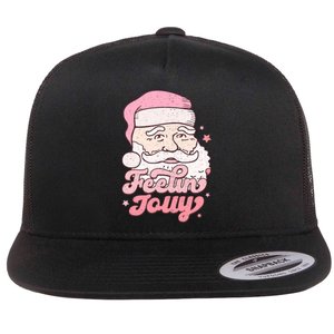 Feelin Jolly Santa Illustration Flat Bill Trucker Hat