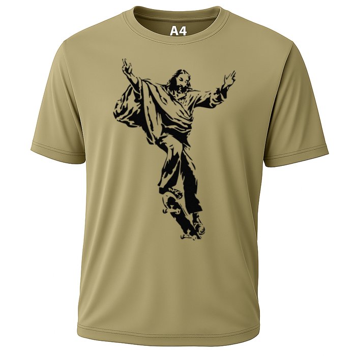 Funny Jesus Skateboarding Skater And Skateboard Jesus Design Cooling Performance Crew T-Shirt