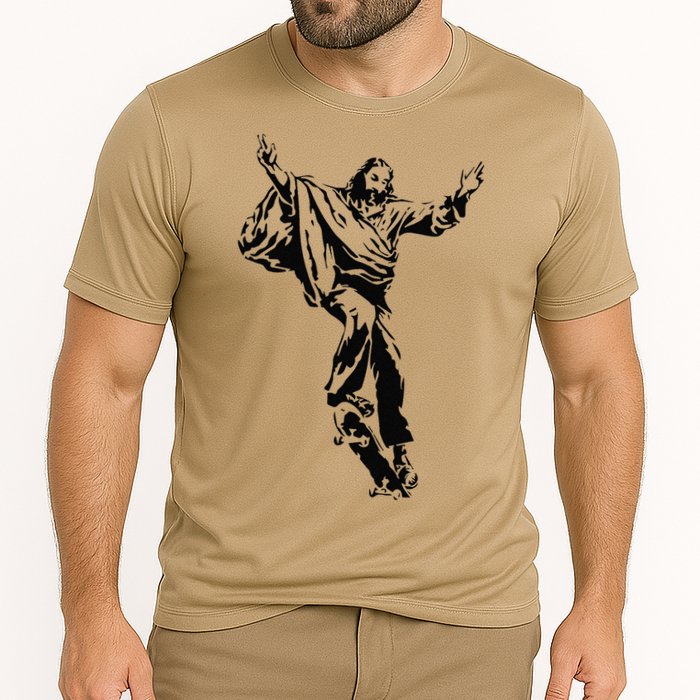 Funny Jesus Skateboarding Skater And Skateboard Jesus Design Cooling Performance Crew T-Shirt