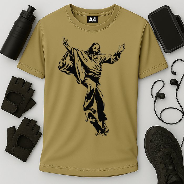 Funny Jesus Skateboarding Skater And Skateboard Jesus Design Cooling Performance Crew T-Shirt