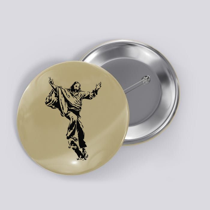 Funny Jesus Skateboarding Skater And Skateboard Jesus Design Button