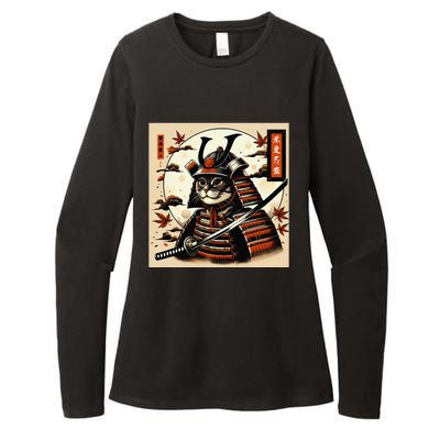 Funny Japanese Samurai Cat Womens CVC Long Sleeve Shirt