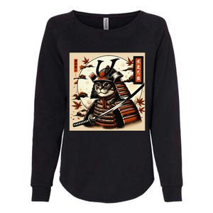 Funny Japanese Samurai Cat Womens California Wash Sweatshirt