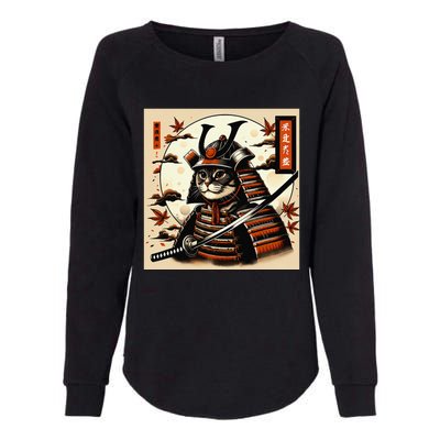 Funny Japanese Samurai Cat Womens California Wash Sweatshirt