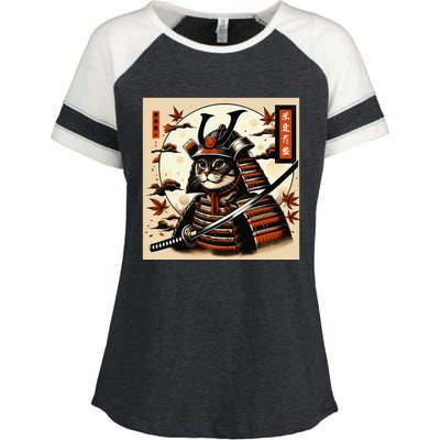 Funny Japanese Samurai Cat Enza Ladies Jersey Colorblock Tee