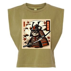 Funny Japanese Samurai Cat Garment-Dyed Women's Muscle Tee