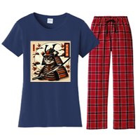 Funny Japanese Samurai Cat Women's Flannel Pajama Set