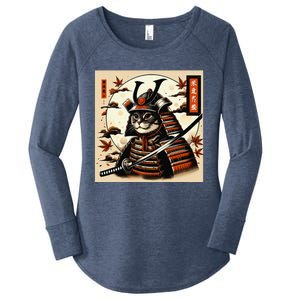 Funny Japanese Samurai Cat Women's Perfect Tri Tunic Long Sleeve Shirt