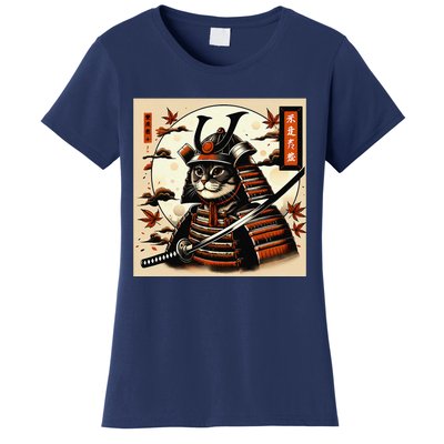 Funny Japanese Samurai Cat Women's T-Shirt