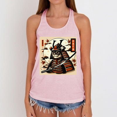 Funny Japanese Samurai Cat Women's Knotted Racerback Tank