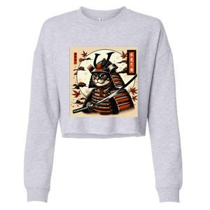 Funny Japanese Samurai Cat Cropped Pullover Crew