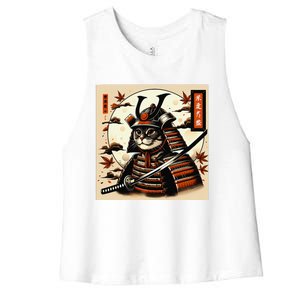 Funny Japanese Samurai Cat Women's Racerback Cropped Tank