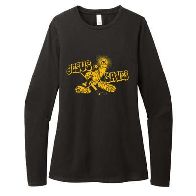 Funny Jesus Saves Hockey Religious Christian Goaltender Womens CVC Long Sleeve Shirt