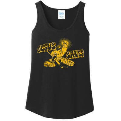 Funny Jesus Saves Hockey Religious Christian Goaltender Ladies Essential Tank