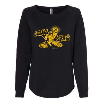 Funny Jesus Saves Hockey Religious Christian Goaltender Womens California Wash Sweatshirt