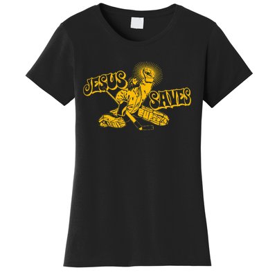 Funny Jesus Saves Hockey Religious Christian Goaltender Women's T-Shirt