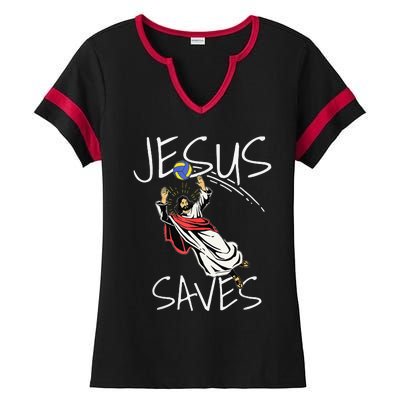 Funny Jesus Saves Volleyball Gift Volleyball Team Ladies Halftime Notch Neck Tee