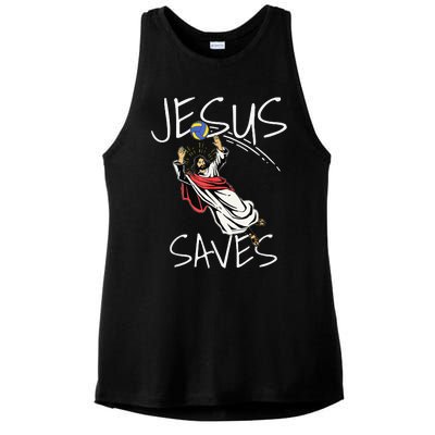 Funny Jesus Saves Volleyball Gift Volleyball Team Ladies PosiCharge Tri-Blend Wicking Tank