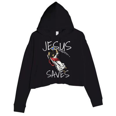 Funny Jesus Saves Volleyball Gift Volleyball Team Crop Fleece Hoodie