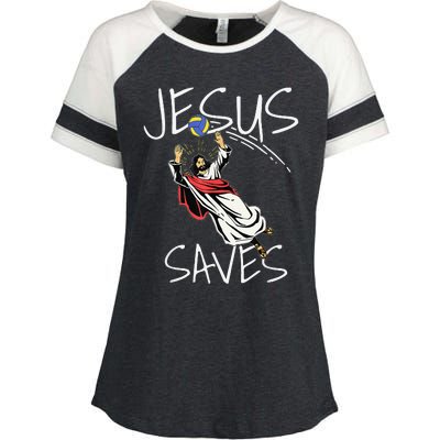 Funny Jesus Saves Volleyball Gift Volleyball Team Enza Ladies Jersey Colorblock Tee