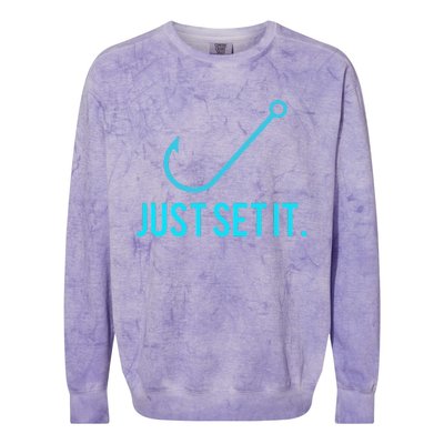 Fun Just Set It Fishing Hook For Outdoor Fans BLU Colorblast Crewneck Sweatshirt