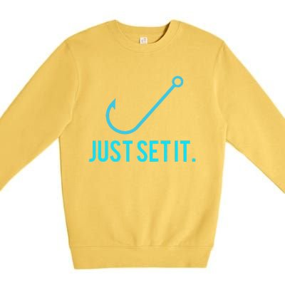 Fun Just Set It Fishing Hook For Outdoor Fans BLU Premium Crewneck Sweatshirt