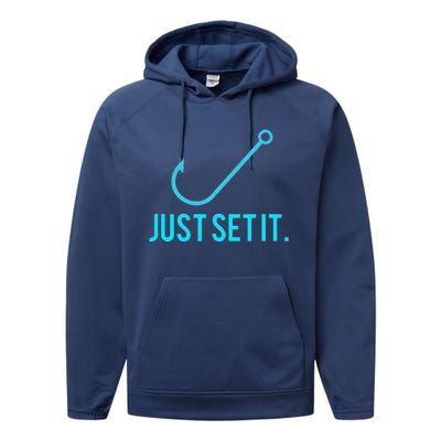 Fun Just Set It Fishing Hook For Outdoor Fans BLU Performance Fleece Hoodie