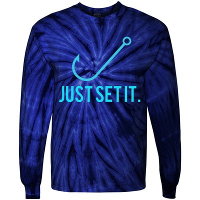 Fun Just Set It Fishing Hook For Outdoor Fans BLU Tie-Dye Long Sleeve Shirt