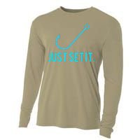 Fun Just Set It Fishing Hook For Outdoor Fans BLU Cooling Performance Long Sleeve Crew