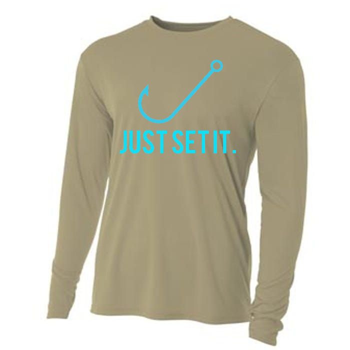 Fun Just Set It Fishing Hook For Outdoor Fans BLU Cooling Performance Long Sleeve Crew